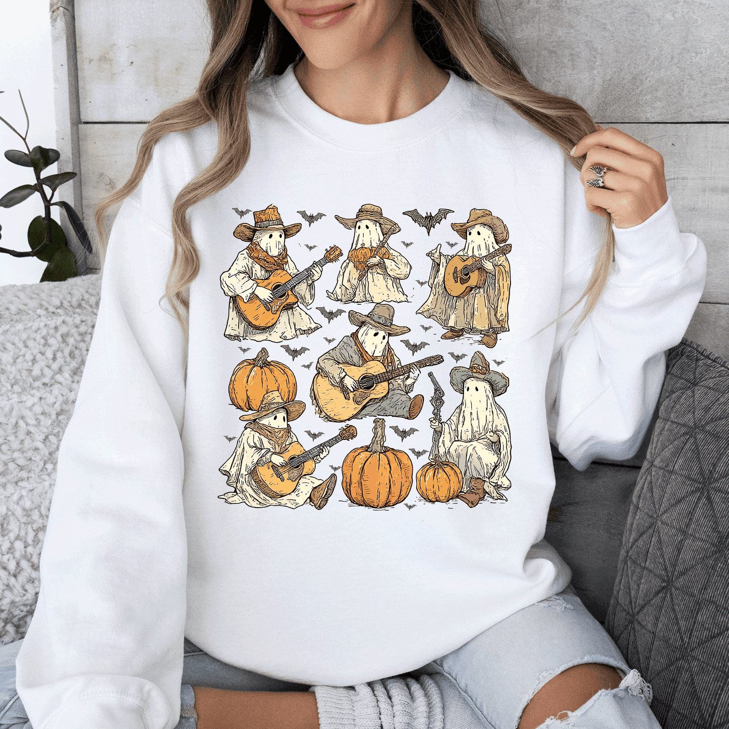 Ghost Cowboys, Halloween, Bats, Spooky Sweatshirt