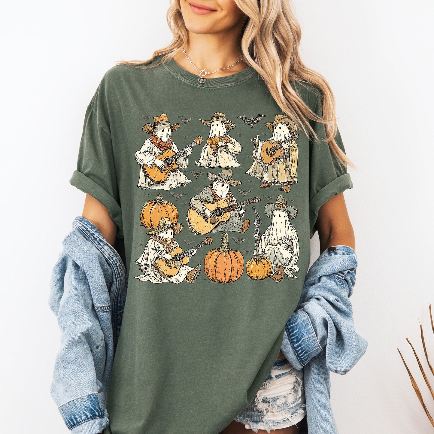 Ghost Cowboys, Halloween, Bats, Spooky, Comfort Colors T-Shirt