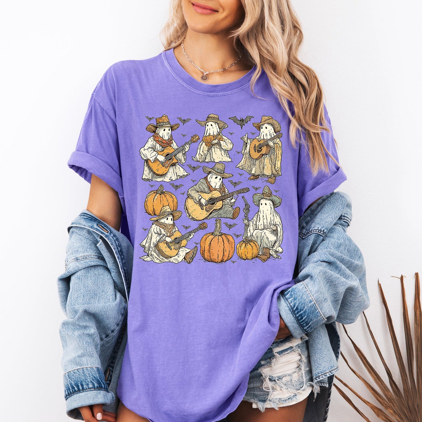 Ghost Cowboys, Halloween, Bats, Spooky, Comfort Colors T-Shirt