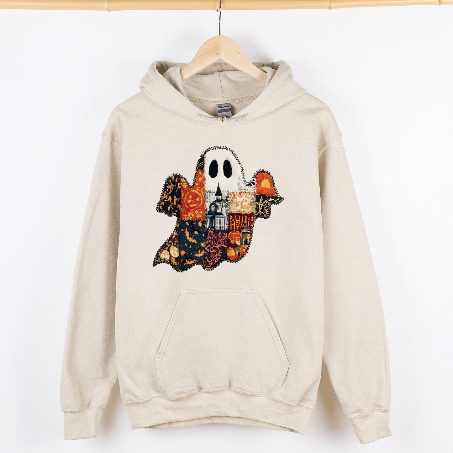 Ghost, Faux Quilt, Classic, Cute, Trad, Halloween, Fall, Autumn, Graphic Hoodie, Hooded Sweatshirt