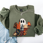 Ghost, Faux Quilt, Classic, Cute, Trad, Halloween, Fall, Autumn Sweatshirt