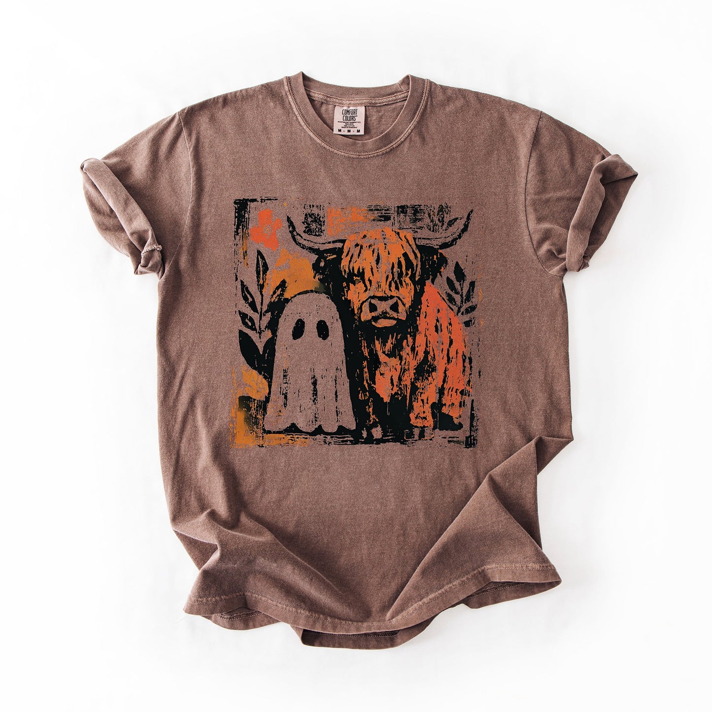 Ghost and Cow, Cute, Autumn, Halloween, Spooky, Fall, Comfort Colors T-Shirt