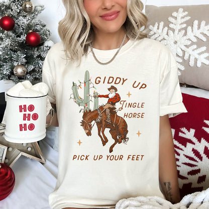 Giddy Up Jingle Horse, Cowboy Santa, Christmas, Desert, Cactus Comfort Colors Tshirt