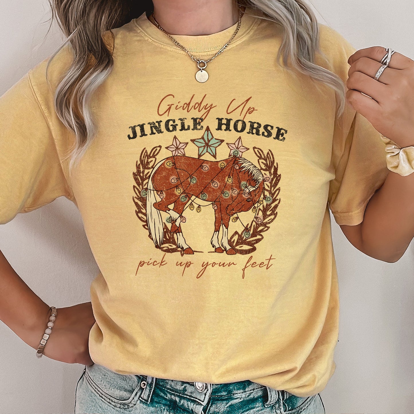 Giddy Up Jingle Horse, Rocking Around, Christmas Carol Comfort Colors Tshirt