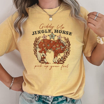 Giddy Up Jingle Horse, Rocking Around, Christmas Carol Comfort Colors Tshirt
