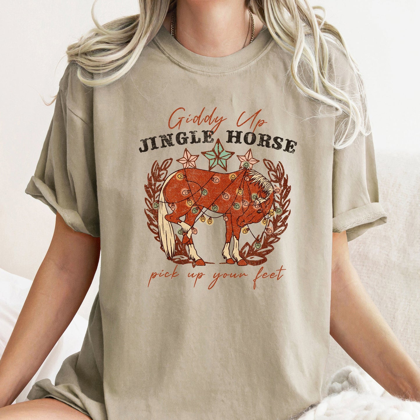 Giddy Up Jingle Horse, Rocking Around, Christmas Carol Comfort Colors Tshirt