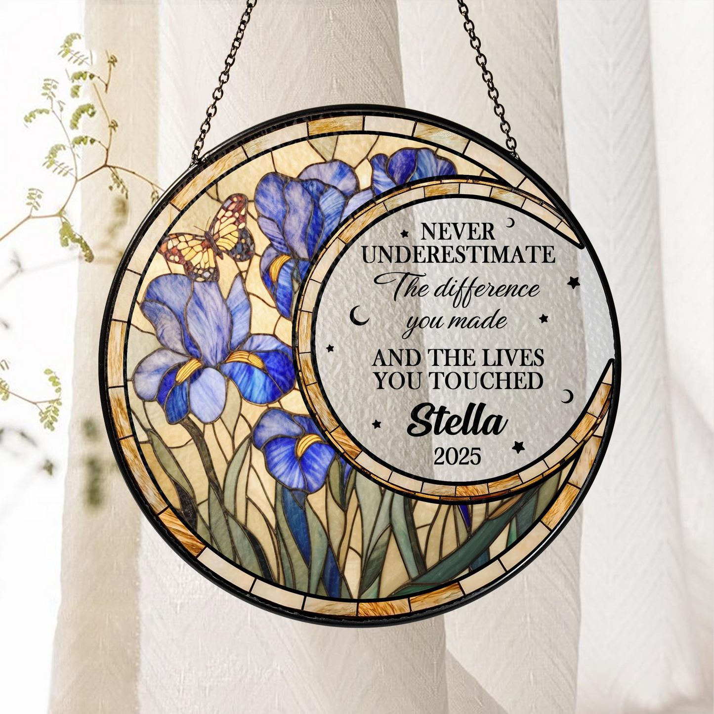 Never Underestimate The Difference You Made - Personalized Stained Glass Window Hanging Suncatcher - Retirement Gift For Colleagues, Mom, Dad, Grandparent