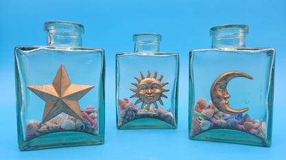 Glass Bottles with Shells – Coastal Decorative Accents Celestial Set of 3
