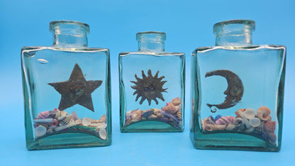 Glass Bottles with Shells – Coastal Decorative Accents Celestial Set of 3