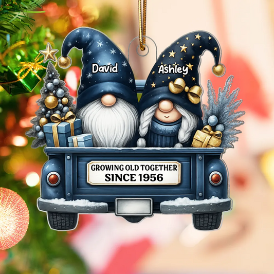 Gnome Couple Growing Old Together - Personalized Custom Shaped Acrylic Ornament - Christmas Gift For Her/Him, Husband/Wife, Couples