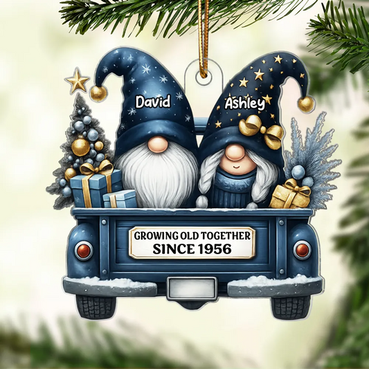Gnome Couple Growing Old Together - Personalized Custom Shaped Acrylic Ornament - Christmas Gift For Her/Him, Husband/Wife, Couples