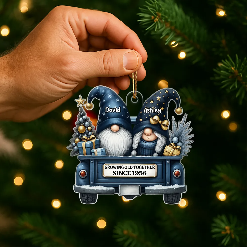 Gnome Couple Growing Old Together - Personalized Custom Shaped Acrylic Ornament - Christmas Gift For Her/Him, Husband/Wife, Couples