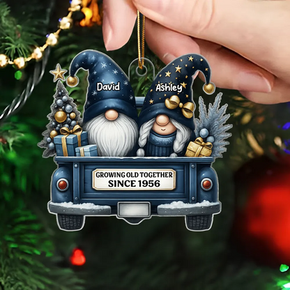 Gnome Couple Growing Old Together - Personalized Custom Shaped Acrylic Ornament - Christmas Gift For Her/Him, Husband/Wife, Couples