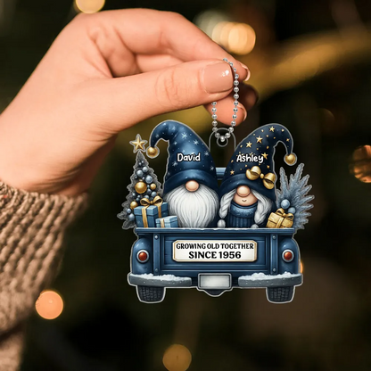 Gnome Couple Growing Old Together - Personalized Custom Shaped Acrylic Ornament - Christmas Gift For Her/Him, Husband/Wife, Couples