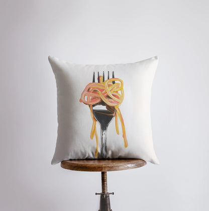 Fork and Pasta | Gouache Painting | Food Pillow | Abstract Still Life