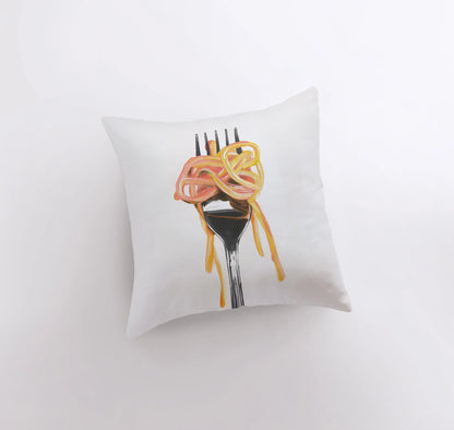Fork and Pasta | Gouache Painting | Food Pillow | Abstract Still Life