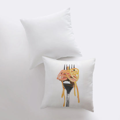 Fork and Pasta | Gouache Painting | Food Pillow | Abstract Still Life