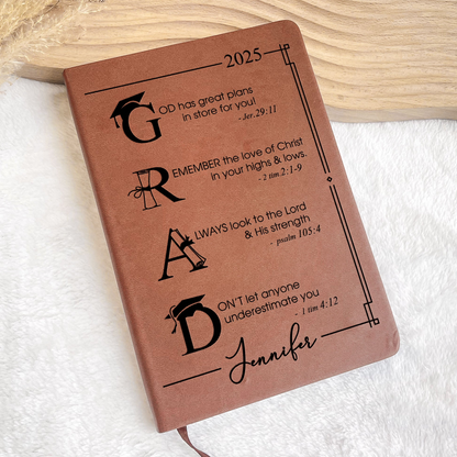 God Has Great Plans For You - Personalized Leather Journal - Graduation Motivation Gift For Her/Him, Daughter/Son, Grad Ceremony, Commencement