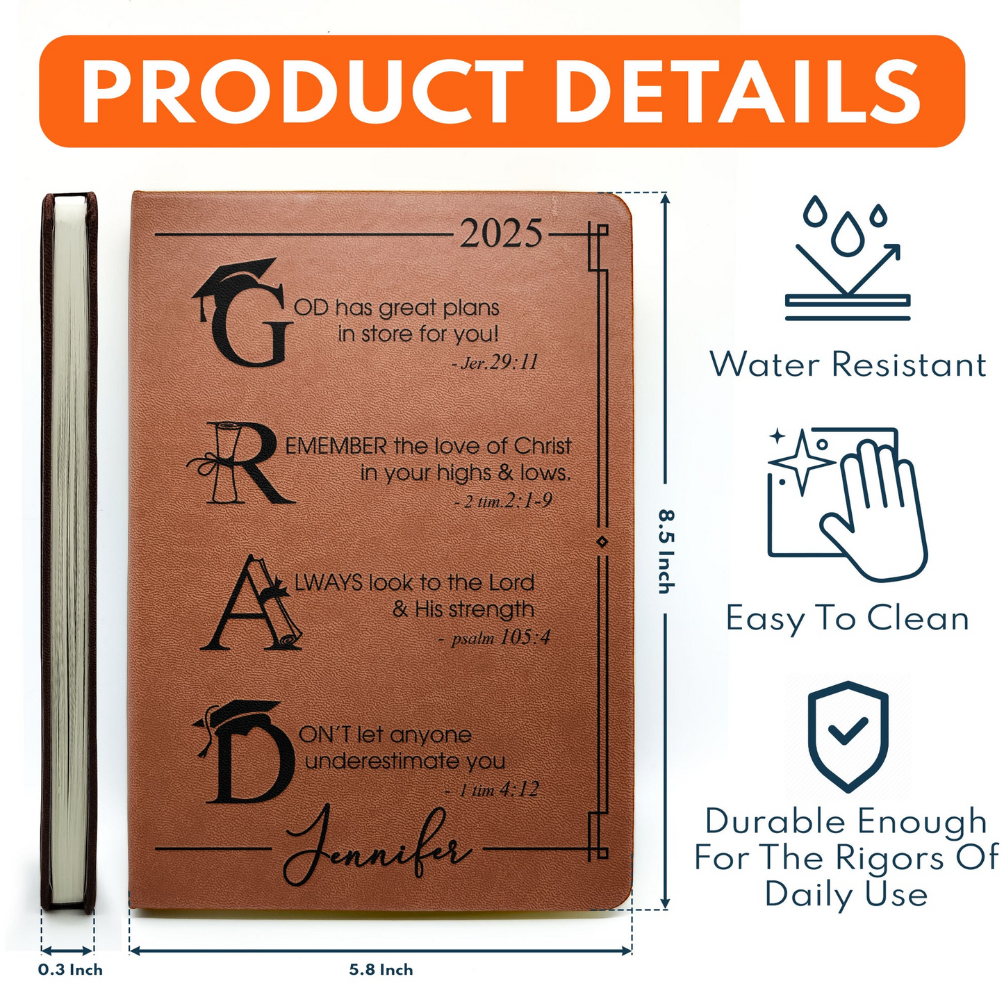 God Has Great Plans For You - Personalized Leather Journal - Graduation Motivation Gift For Her/Him, Daughter/Son, Grad Ceremony, Commencement