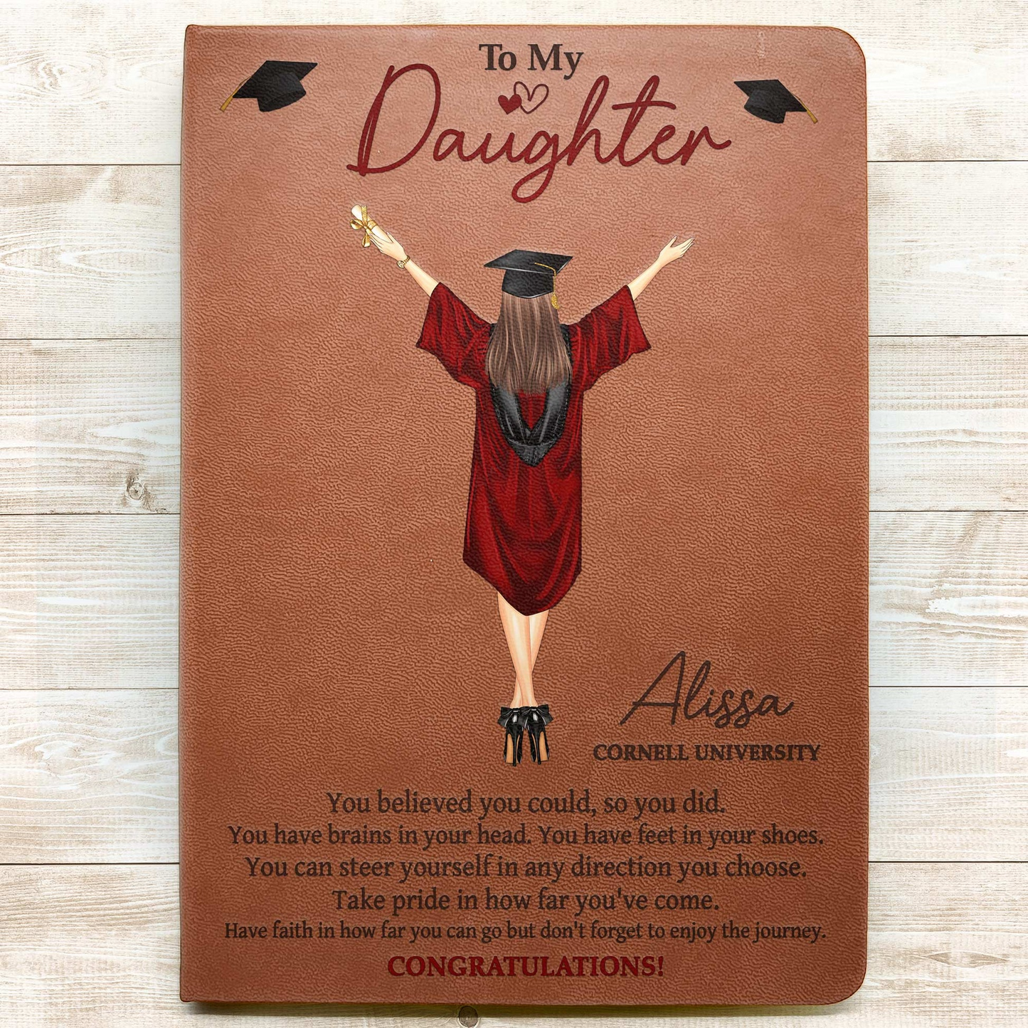 You Believed You Could So You Did - Personalized Leather Journal - Graduation Motivation Gift For Her/Him, Daughter/Son, Grad Ceremony, Commencement