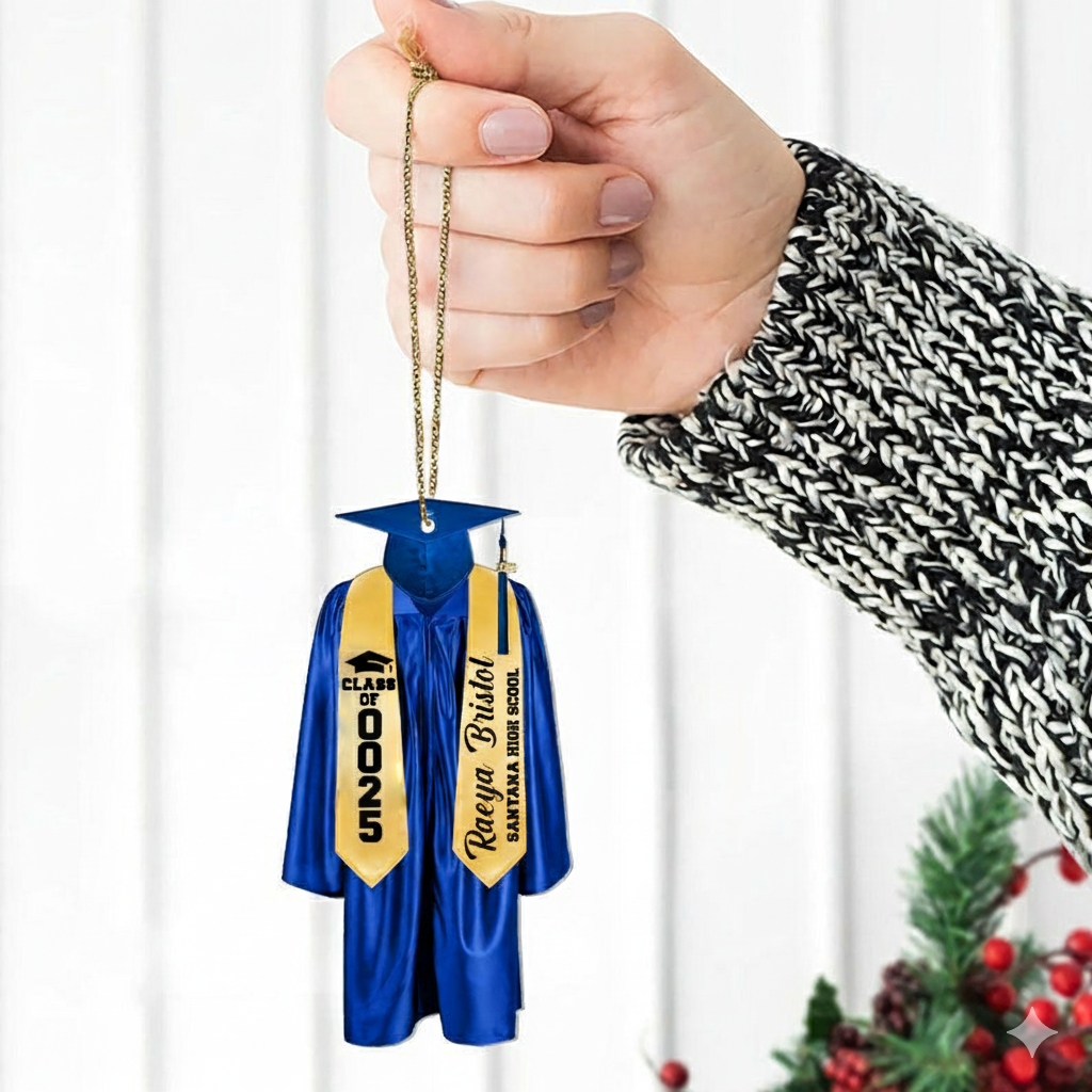 Graduation Cap & Gown Ornament - Personalized Custom Shaped Acrylic Ornament - Graduation Motivation Gift For Her/Him, Daughter/Son, Grad Ceremony, Commencement