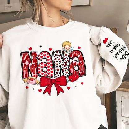 Grandma Valentine Personalized Sleeve Printed Sweatshirt - Gift for Mom, Grandma, Nana, Grandparent