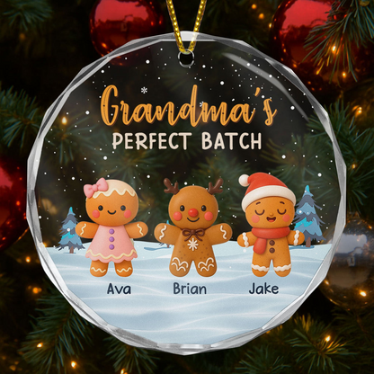 Grandma's Perfect Batch - Personalized Circle Glass Ornament - Christmas Gift for Grandma, Nana, Grammy, Mom