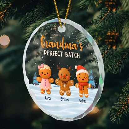 Grandma's Perfect Batch - Personalized Circle Glass Ornament - Christmas Gift for Grandma, Nana, Grammy, Mom
