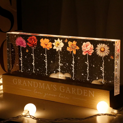Grandma‘s Garden Birth Month Flowers - Personalized Acrylic LED Night Light - Gift For Mom, Mother, Grandma, Grandmother