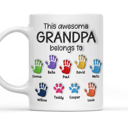 This Awesome Grandpa Belongs To - 3D Effect Personalized Custom Mug - Gift for Dad, Papa, Grandpa, Daddy, Dada