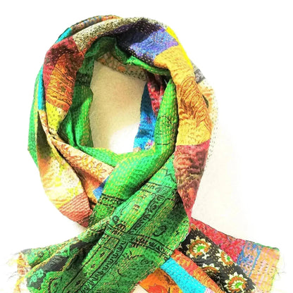 Vintage Silk Saree Kantha throw - Hand Stitched Upcycled