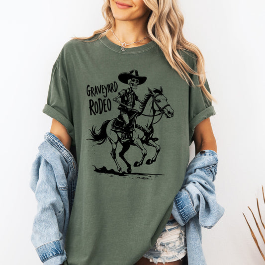 Graveyard Rodeo, Cowboy Skeleton, Halloween, Comfort Colors T-Shirt