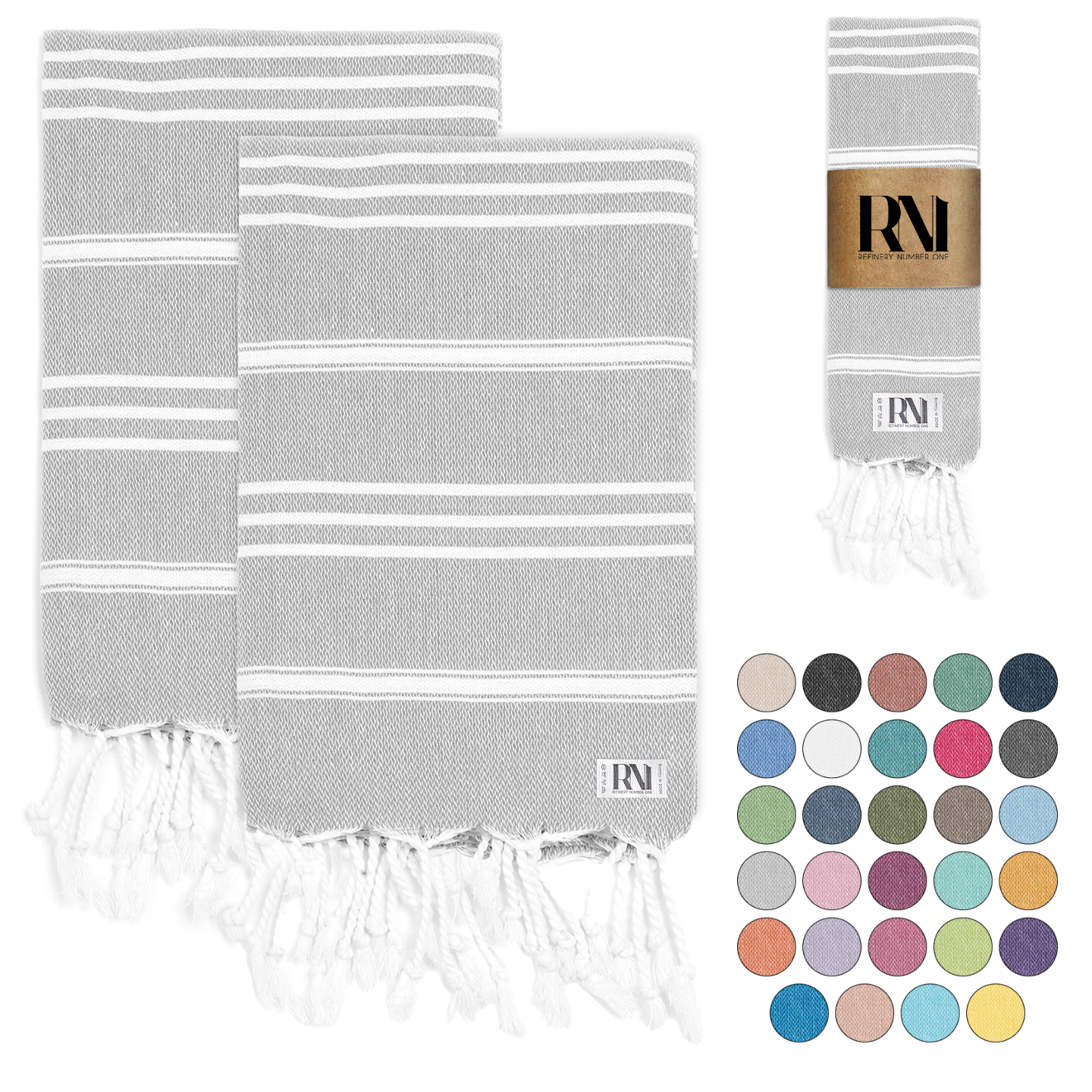 Istanbul Classic Turkish Hand Towel Set of 2 for Kitchen, Bath, Beach, Gym, and Yoga 17"x30"