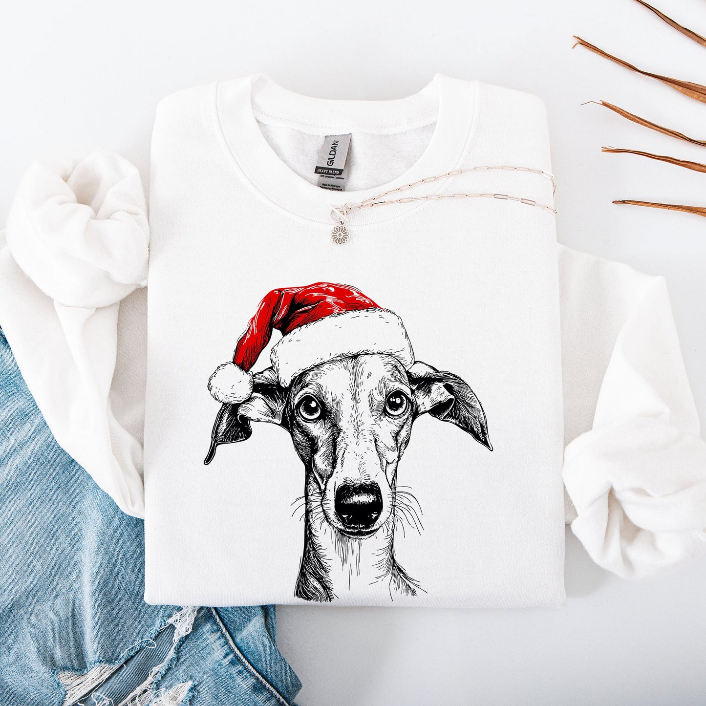Grey Hound, Santa, Dog, Christmas, Dog Lover, Pet Sweatshirt