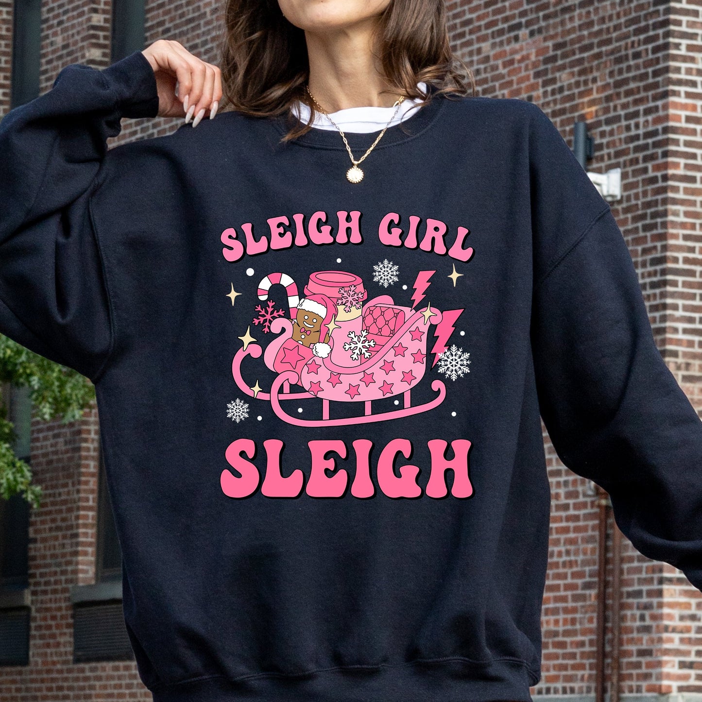 Groovy Sleigh Girl Sleigh Pink Christmas Coffee Xmas Holiday, Winter, Snow, Xmas Sweatshirt