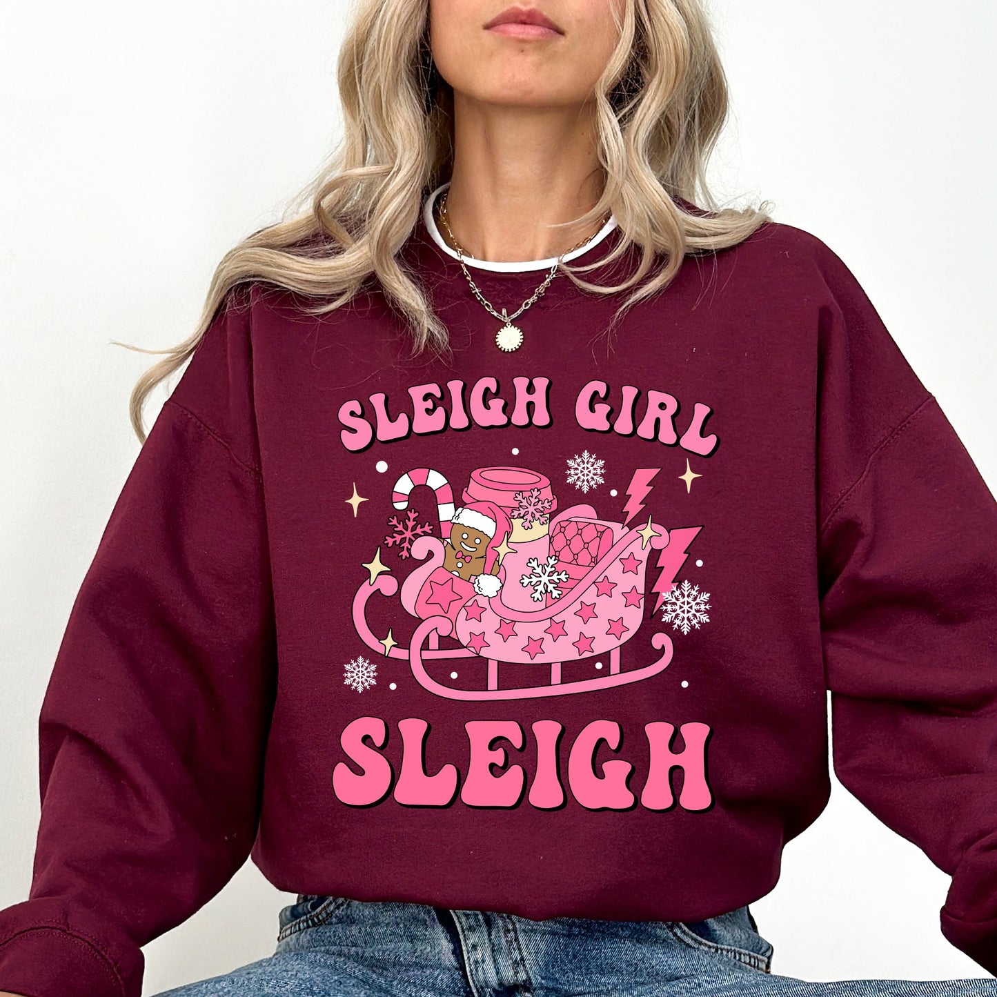 Groovy Sleigh Girl Sleigh Pink Christmas Coffee Xmas Holiday, Winter, Snow, Xmas Sweatshirt