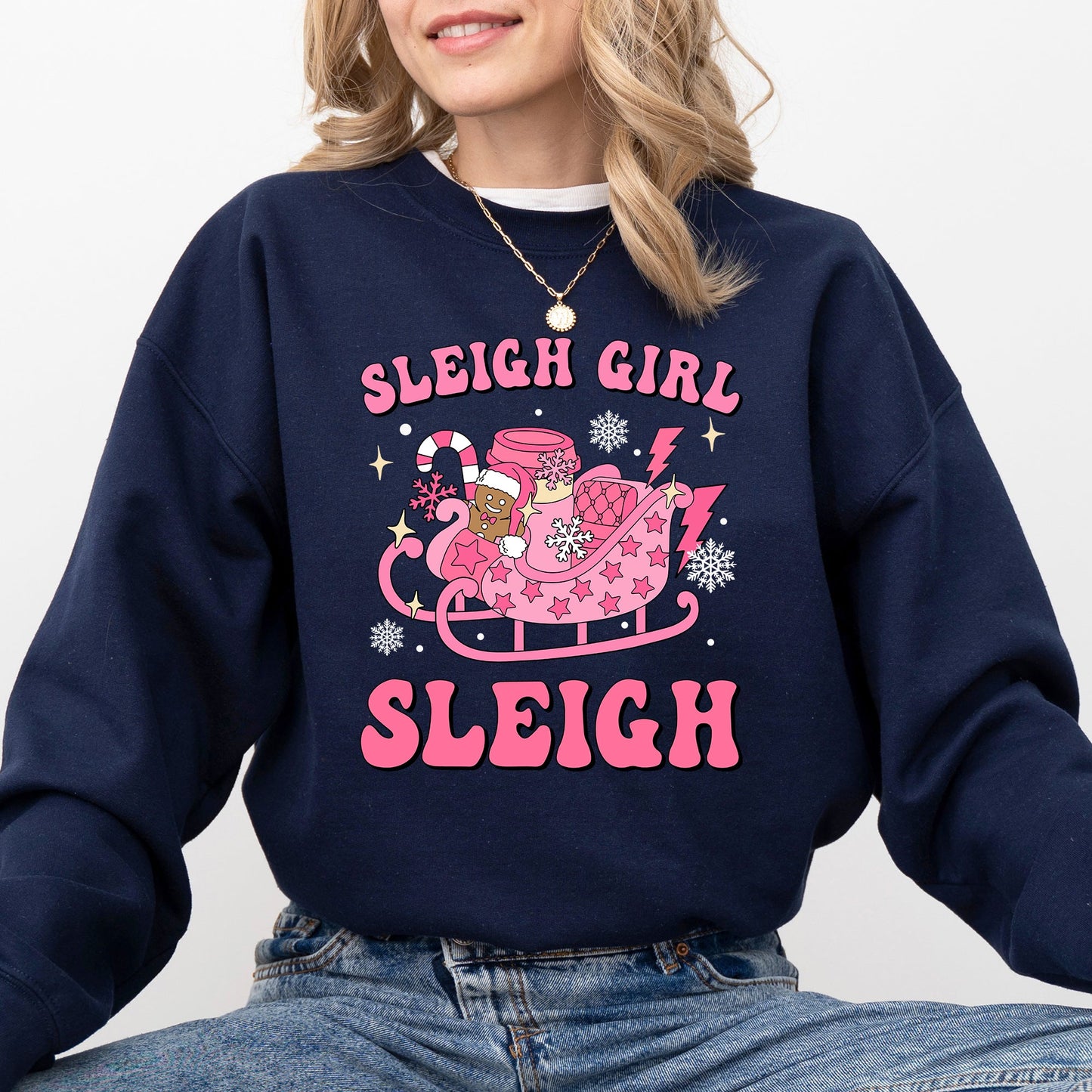 Groovy Sleigh Girl Sleigh Pink Christmas Coffee Xmas Holiday, Winter, Snow, Xmas Sweatshirt