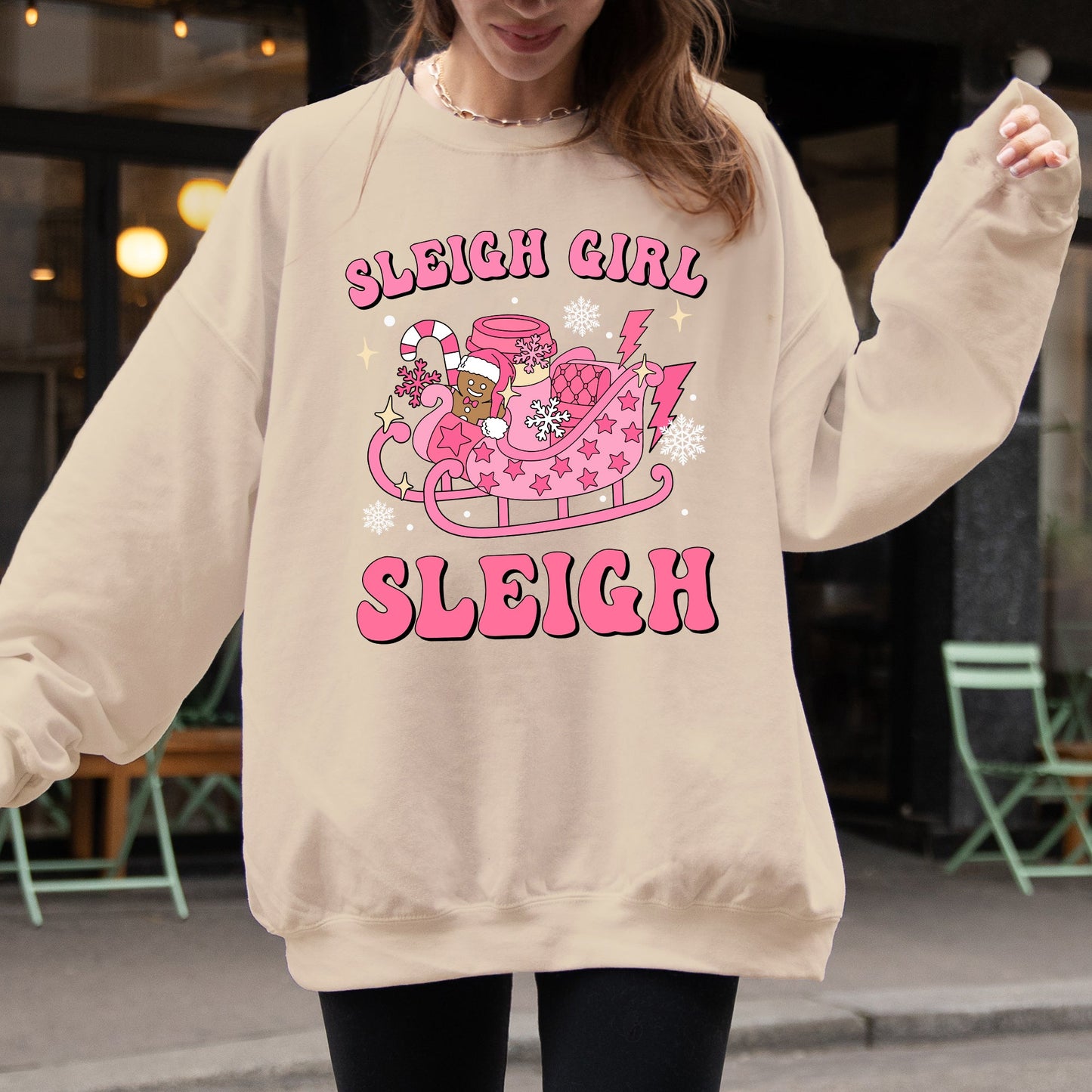 Groovy Sleigh Girl Sleigh Pink Christmas Coffee Xmas Holiday, Winter, Snow, Xmas Sweatshirt