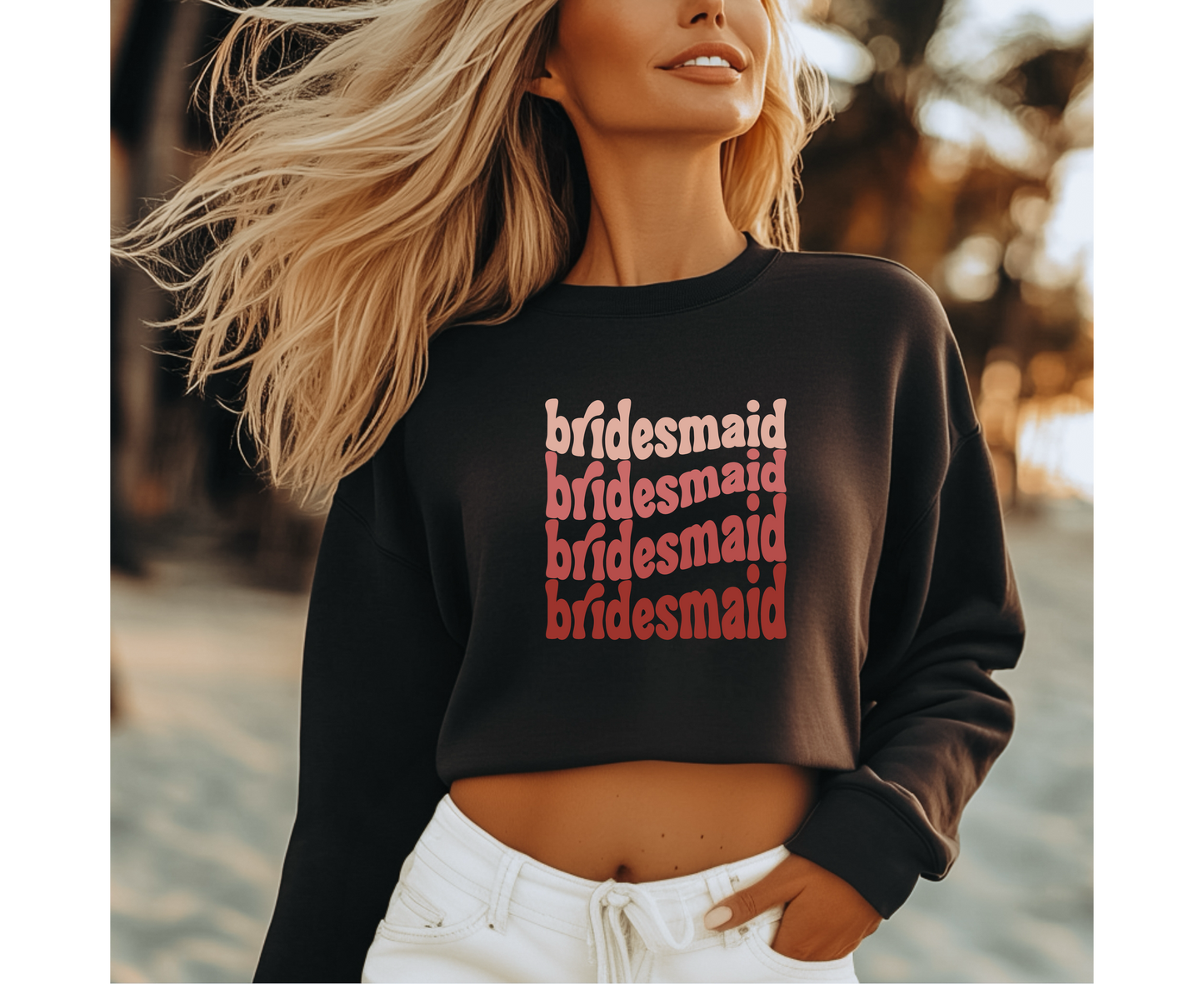 Customizable: Groovy Bridesmaid Cropped Crewneck