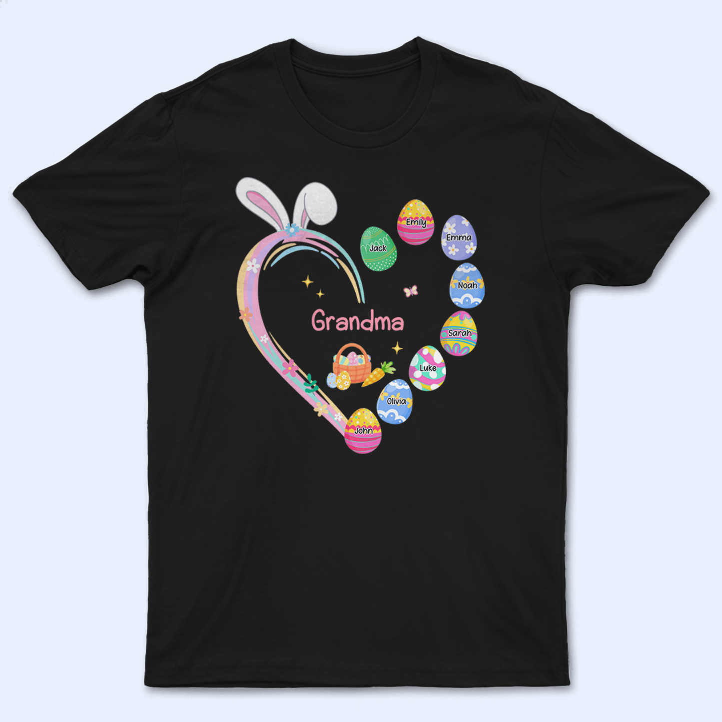 Grandma Easter Heart With Grandkids Bunny - Personalized Custom T Shirt - Easter, Birthday, Loving, Funny Gift for Grandma/Nana/Mimi, Mom, Wife, Grandparent