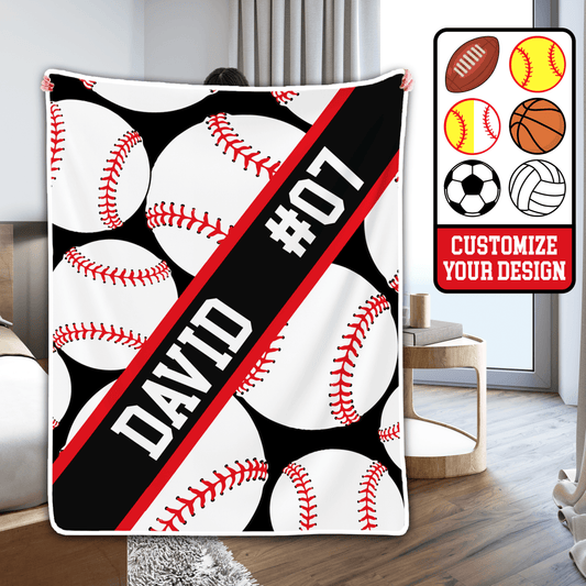 Baseball Custom Blanket | Personalized Gift For Sport Players, Brothers, Grandsons, Sons, Kids | Blanket