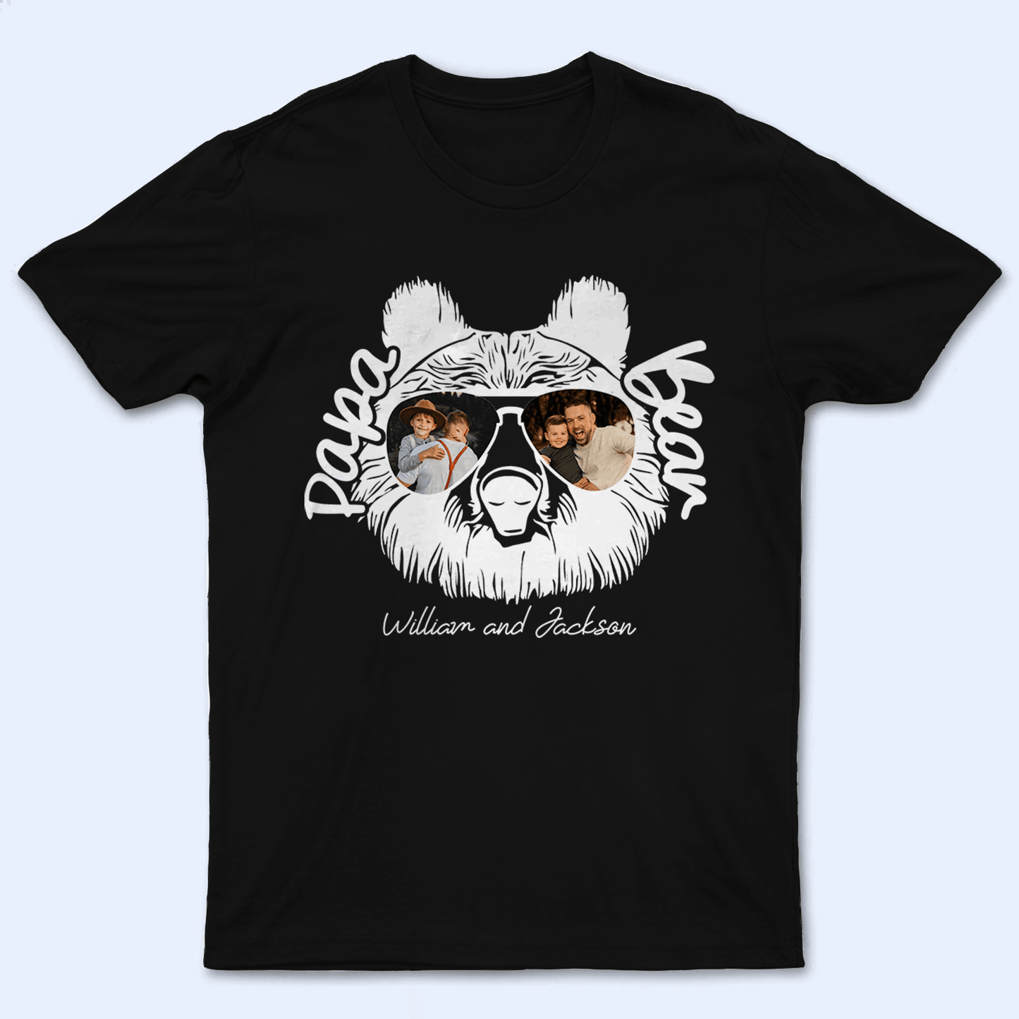 Custom Photo - Papa Bear Sunglasses - Funny Fathers Day Personalized Custom T Shirt - Birthday, Loving, Funny Gift for Grandfather/Dad/Father, Husband, Grandparent