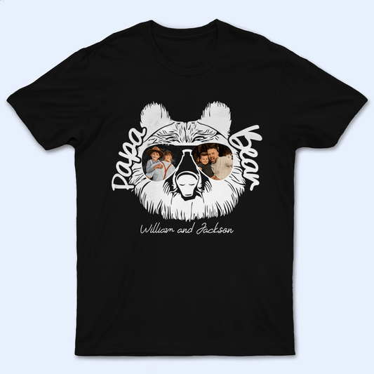 Custom Photo - Papa Bear Sunglasses - Funny Fathers Day Personalized Custom T Shirt - Birthday, Loving, Funny Gift for Grandfather/Dad/Father, Husband, Grandparent
