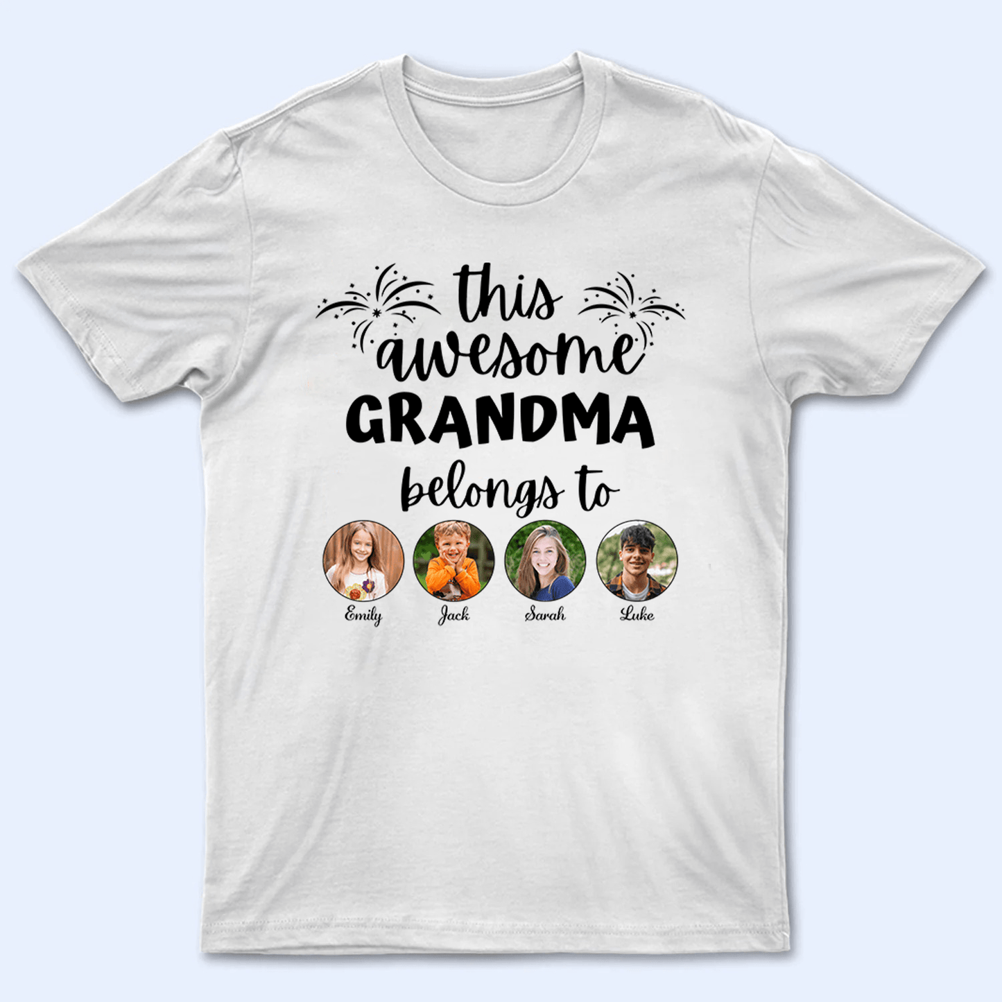 Custom Photo This Awesome Grandma Belongs To - Personalized Custom T Shirt - Gift for Grandma/Nana/Mimi, Mom, Wife, Grandparent