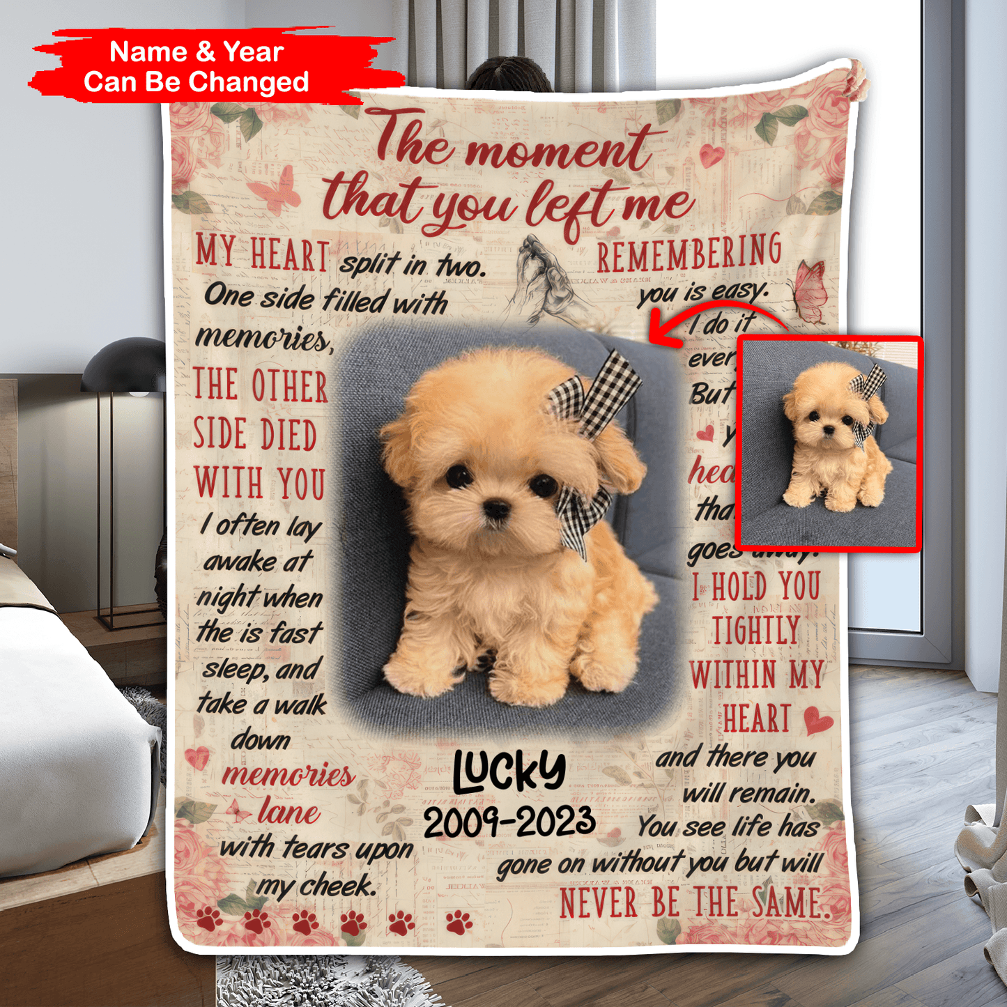 Custom Photo The Moment That You Left Me | Personalized Sympathy Gift for Pet Lovers, Dog Mom, Dog Dad, Cat Mom, Cat Dad | Blanket