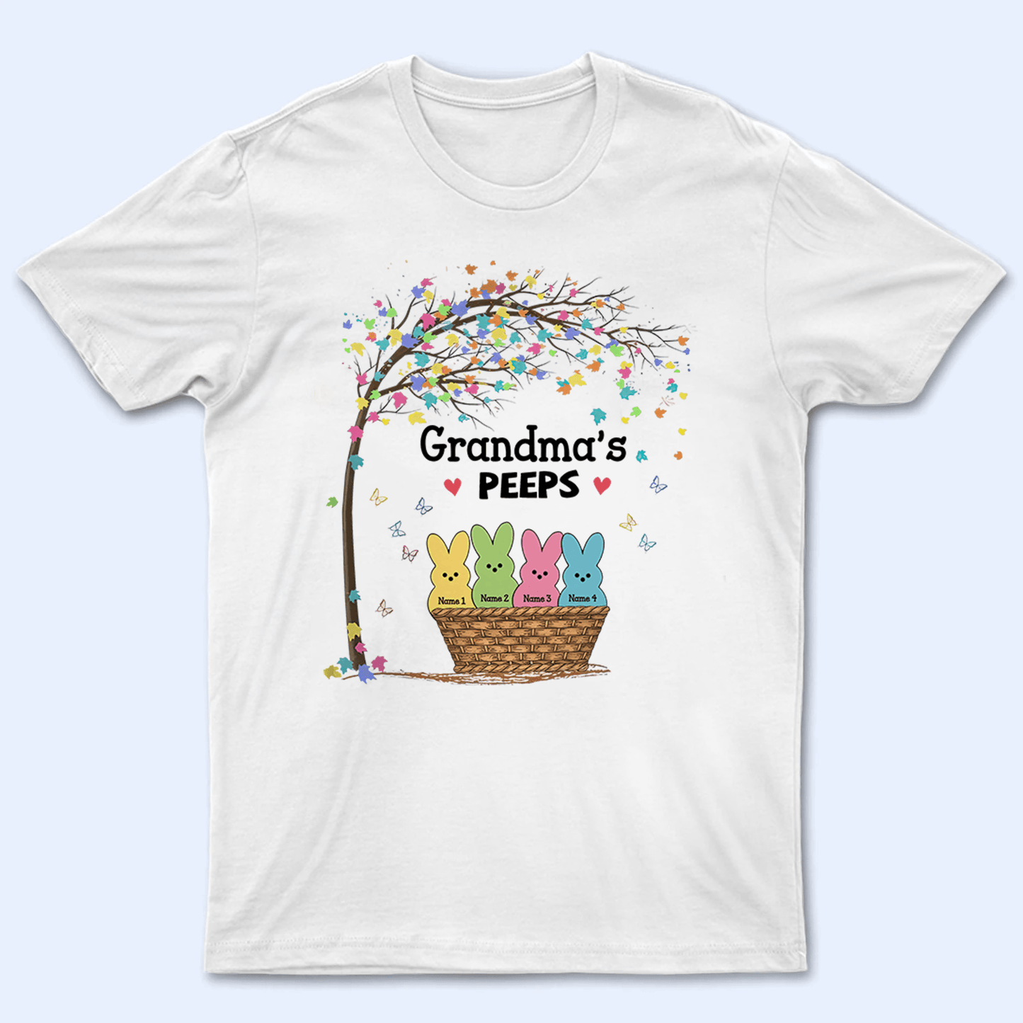 Grandma's Bunnies in a Basket - Personalized Custom T Shirt - Easter, Birthday, Loving, Funny Gift for Grandma/Nana/Mimi, Mom, Wife, Grandparent