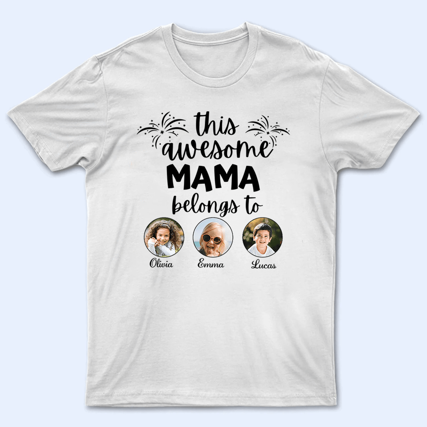 Custom Photo This Awesome Mama Belongs To - Personalized Custom T Shirt - Gift for Grandma/Nana/Mimi, Mom, Wife, Grandparent