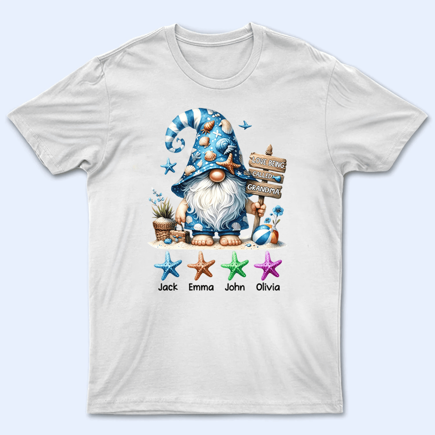 Starfish Gnome Summer Grandma - Personalized Custom T Shirt - Summer Gift for Grandma/Nana/Mimi, Mom, Wife, Grandparent