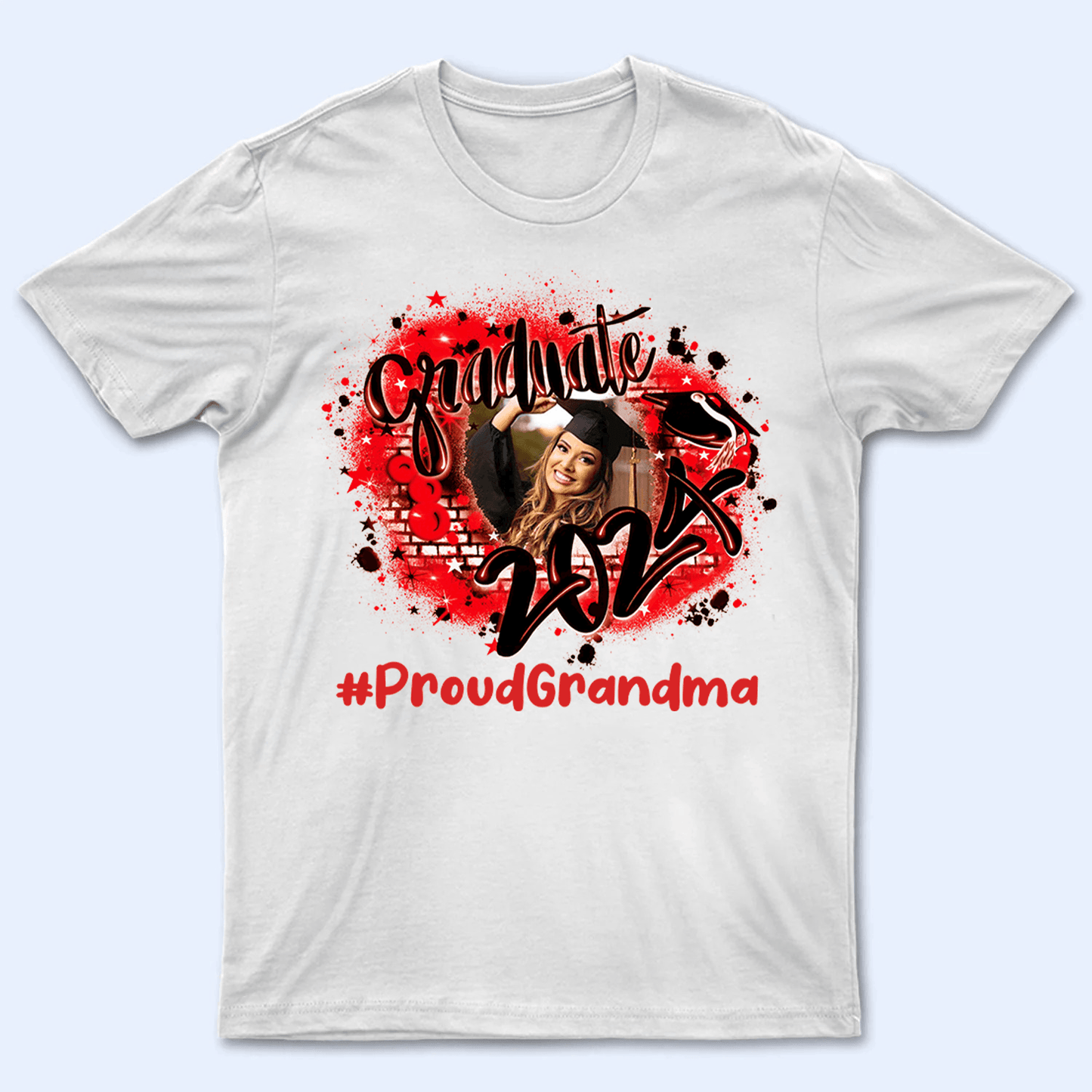 Custom Photo Proud Family Graduation 2025 Hashtag - Personalized Custom T Shirt - Birthday, Loving, Funny Gift for Grandma/Nana/Mimi, Mom, Wife, Grandparent