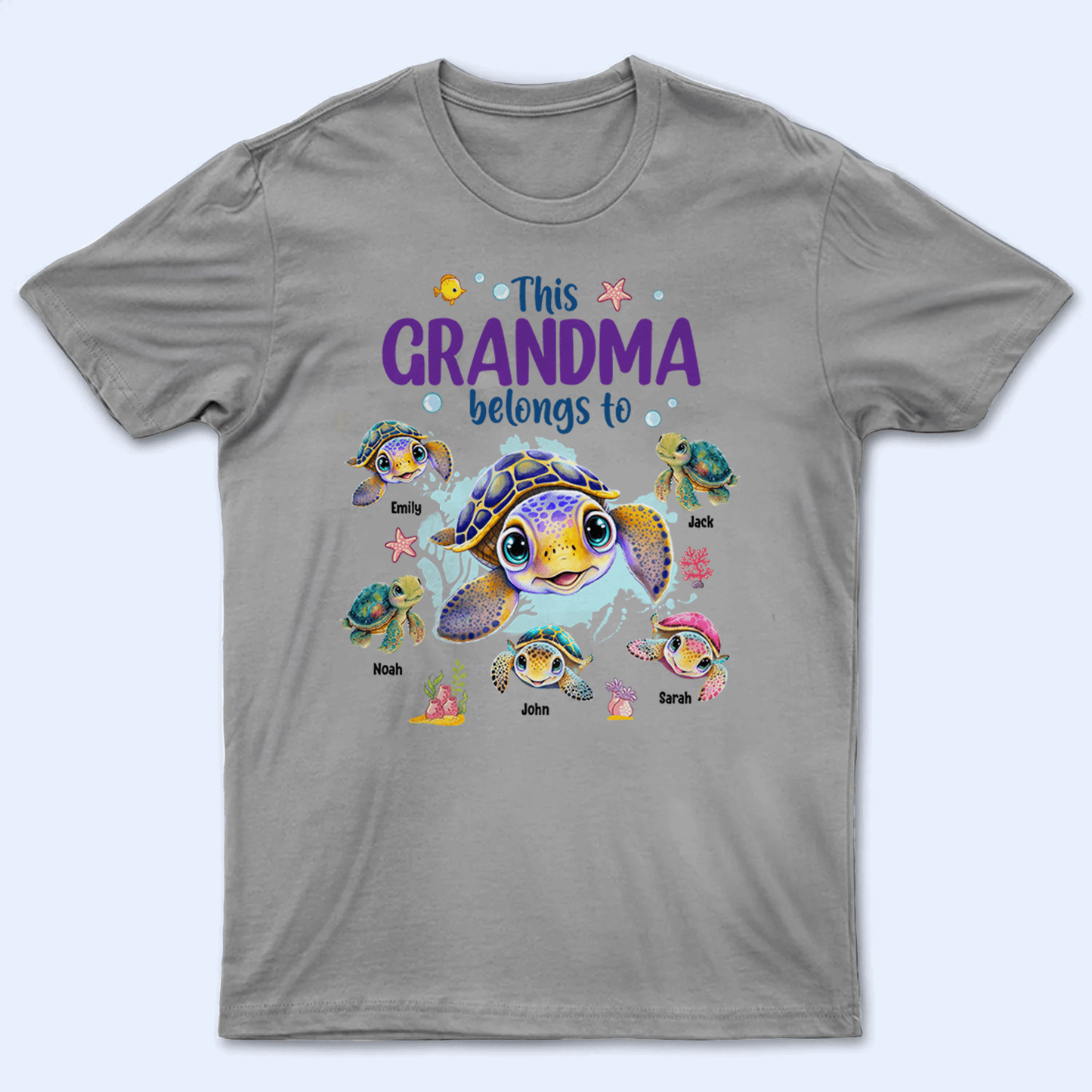 This Grandma Belongs To Summer Turtles - Personalized Custom T Shirt - Gift for Grandma/Nana/Mimi, Mom, Wife, Grandparent